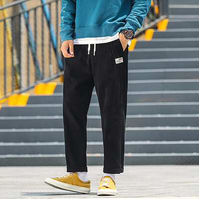 

Gobestart Mens New Style Corduroy Casual Retro Trousers Fashion Large Pure Color Pant
