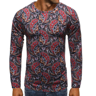 

Toponeto Mens New Style Fashion stamped Long Sleeve Shirt Printed Long-Sleeved Blouse