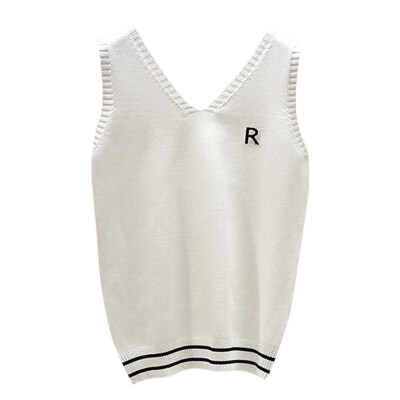 

Women Letter Embroidered Summer Tops Sexy V Neck Sleeveless Striped Tank Tops Vest Casual Knitted Top Women Clothes