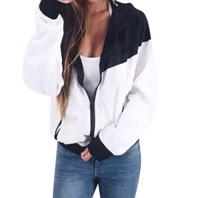 

Roseonmyhand Women Long Sleeve Patchwork Thin Skinsuits Hooded Zipper Pockets Sport Coat