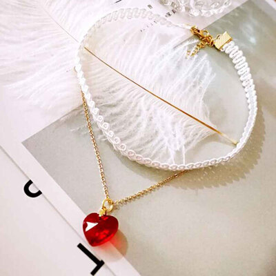 

Japanese han edition sweet lovely girl joker double love collar necklace chain of clavicle