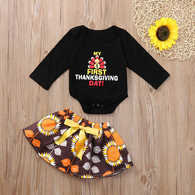 

Infant Baby Thanksgiving Day Turkey Letter Print Romper JumpsuitSkirt Outfits