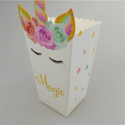 

Popcorn Snack Boxes--Rainbow Unicorn Pattern Treat Box Popcorn Container for Baby Shower Birthday Party Supplies