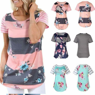 

Summer Breastfeeding Top Pregnant Women Nursing Maternity Loose Blouse T-Shirt