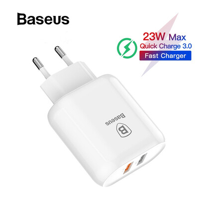 

Baseus QC 30 Dual USB Charger Adapter EU Plug Travel Wall Quick Charge for iphone X 8 Samsung HuaWei