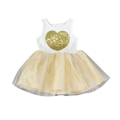 

Summer Baby Girls Cute Casual Dresse Strap Sequin Heart Print Casual Sleeveless Dress Kids Toddler Princess Mesh Sundress For 0