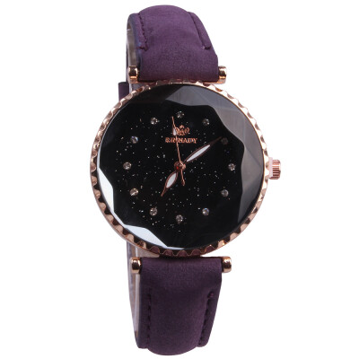 

Womens watch leather strap starry rhinestone dial simple trend students