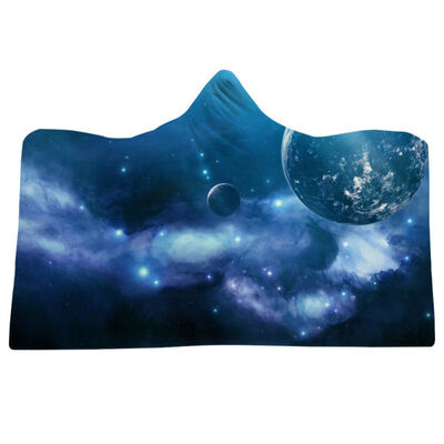 

Starry Sky Plush Printed Microfiber Hooded Blanket Adults Kids Sherpa Fleece Galaxy Wearable Throw Blankets Tv Watching Blanket