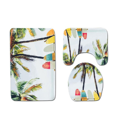 

3Pcs Summer Sandbeach Coconut Palm Starfish Printing Patern Mats Kit Bathroom Toilet Non-Slip Cover