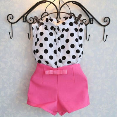 

Summer Girls Baby Kids Polka Dot Shirt Tops & Pink Pants Shorts Outfit 1-6Years