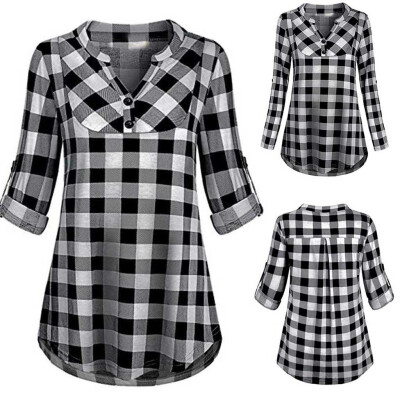 

Starmoon Womens Shirt Top Plaid Long Sleeve V-Neck Casual Buttoned Shirt Top Blouse