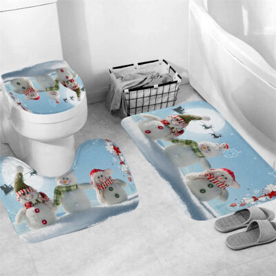 

Gobestart 3Pcs Christmas shower Curtain Bathroom Anti-slip Carpet Rug Toilet Cover Mat Set