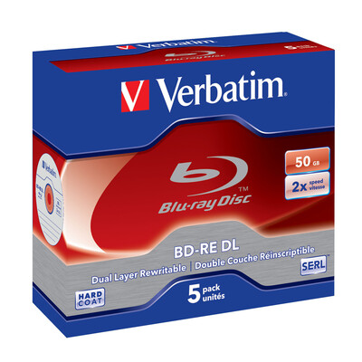

Verbatim BD-RE DL 50GB 2X 5PK Jewel Case Double Dual Layer Blu-ray Rewritable Media Disc Branded Compact Data Storage 43760