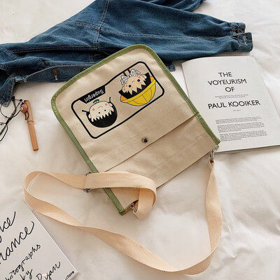 

Summer new bag female 2019 new Korean fashion hit color casual canvas bag wild shoulder slung tote bag