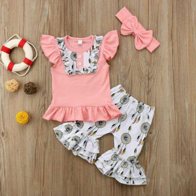 

US Floral Kids Newborn Baby Boy Girls Hoodies TopsLong Pants Outfit Clothes Set
