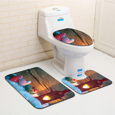 

〖Follure〗3PCS Fancy Santa Toilet Seat Cover&Rug Bathroom Set Christmas Decor