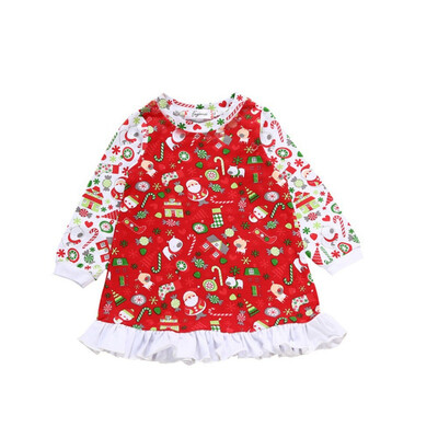 

Baby Girls Christmas Print Patchwork Lace Princess Dress Newborn Infant Spring Autumn Long Sleeve Cute Soft Cotton Clothes Dress