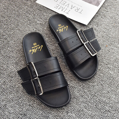 

Ins slippers women wear summer square first word cool drag Korean version 100 lap belt buckle flat bottom sandals