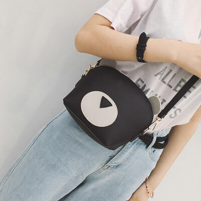 

Women Mini Crossbody Bag PU Leather Cute Cartoon Face Zipper Contrast Small Messenger Shoulder Bag