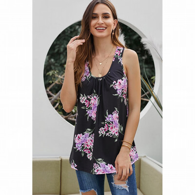 

Vintage Print Vest womens T-Shirt U-Neck Sleeveless Top
