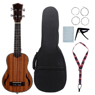 

21 Inch Acoustic Soprano Ukulele Ukelele Uke Mahogany Wood Nylon Strings Close Type Tuning Pegs with Carry Bag Capo Cleaning Cloth