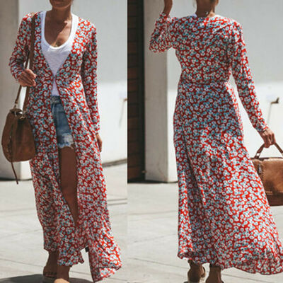 

Womens Floral Boho Holiday Long Maxi Dress Duster Cardigans Loose Tops