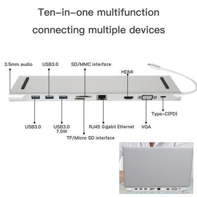 

10 IN 1 Type-C 30 Docking Station Aluminum Adapter To HDMIVGA for RJ45USB 30 USB HUB for MacBook Pro Accessories USB Splitter