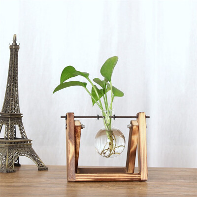 

Siaonvr Creative Hydroponic Plant Transparent Vase Wooden Frame Coffee Shop Room Decr