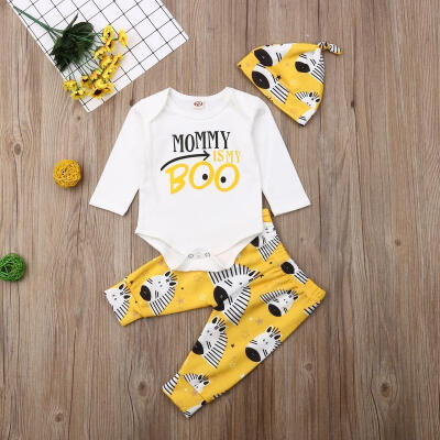 

4Pcs Newborn Girls Outfits Baby Girl Clothes Letter Romper Floral Print Pants Headband Hat Infant Romper Set