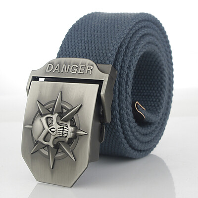 

Skull Alloy Automatic Buckle Mens Belt Personality Mens Belt for Teenager Boy Stripe Canvas Luxury Strap Male Belts 150 160cm