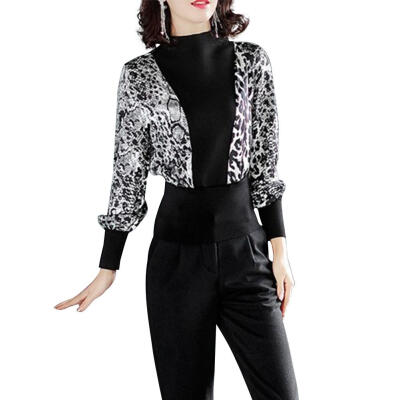 

Sexy Women Tops Long Lantern Sleeve Leopard Print Slim Fit Spring Clothes