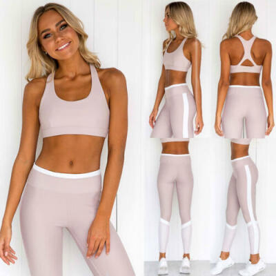 

Women Yoga Set Sports Bra Vest Stretch Pants Leggings Gym Running Fitness Suit