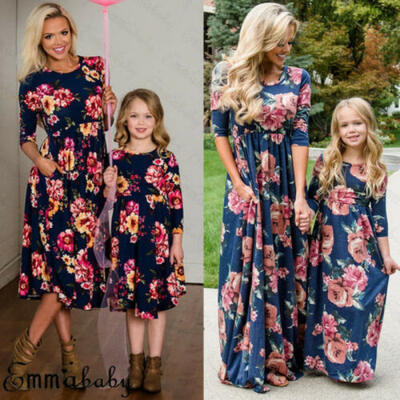 

US Family Dress Mother&Daughter Matching Floral Women Girl Long Maxi Dresses