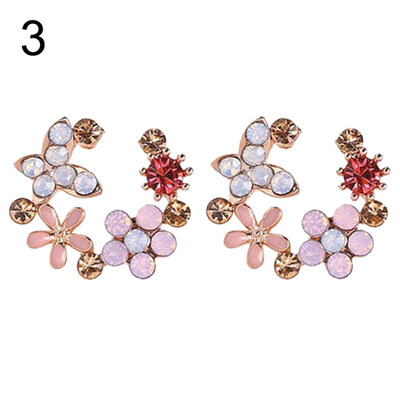 

Women Flower Circle Heart Waterdrop Faux Pearl Rhinestone Inlaid Stud Earrings