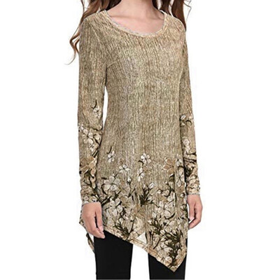 

Starmoon Plus Size Women Loose Leisure Printed collar Long Sleeve T-shirt