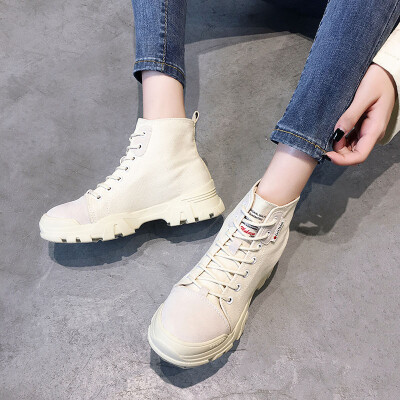 

Fashion martin boots female British style spring&autumn tie sponge cake thick bottom short boots autumn&winter canvas moto