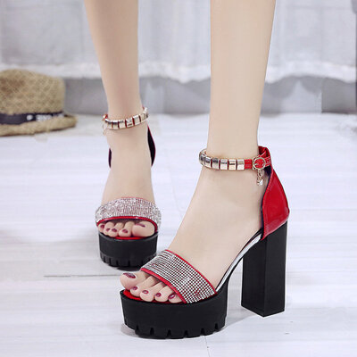 

Fashion sexy super high heels waterproof diamond princess shoes spring&summer womens sandals red thick heel