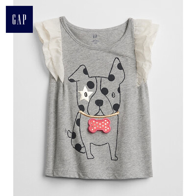 

GAP flagship store childrens soft&fun pattern ruffled round neck top 307013 light black gray 100cm 3T