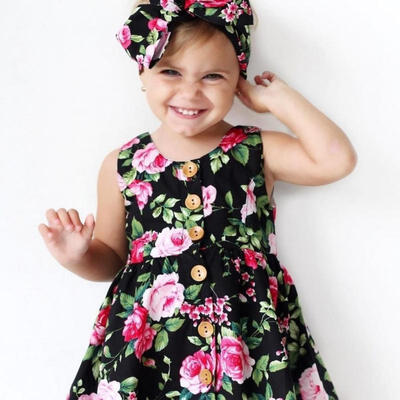 

Toddler Kids Baby Girl Party Floral Bow Summer Dress Sundress Clothes