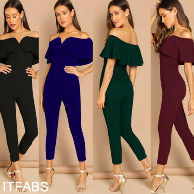 

LADIES LONG SLEEVE MIDI DRESS STRETCH BODYCON PLAIN JERSEY FRILLS JUMPSUIT 2019