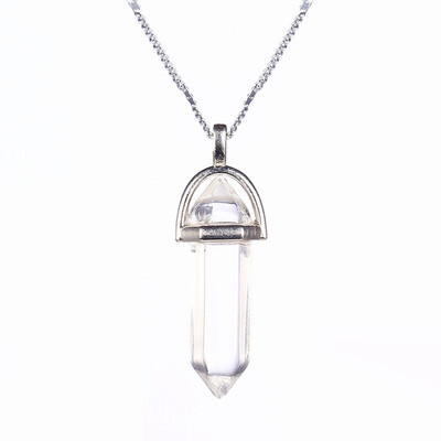 

Hot Sale Silver Hexagonal Column Necklaces Pendants Fashion Natural Stone Bullet Crystal Pendant Necklace For Women Jewelry