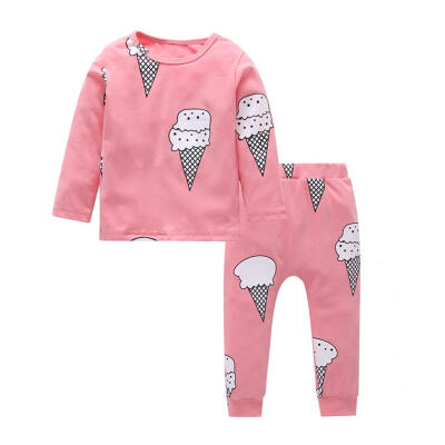 

Newborn Baby Long Sleeve Cotton Clothing Set 2pcs Cute Ice Cream Tops Pants