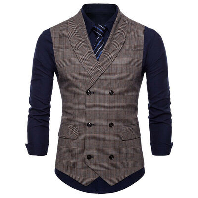 

Men Formal Casual Business Dress Vest Suit Slim Double Breasted Waistcoat Coat