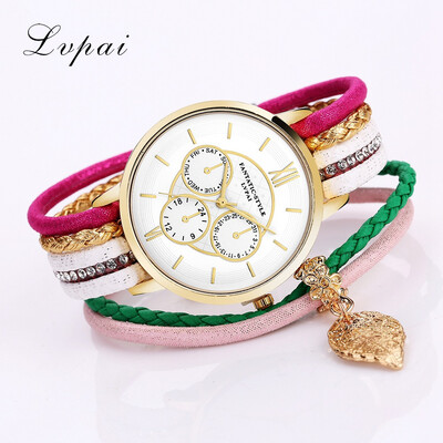 

Three-eye watch celebrity style fashion diamond watch exquisite female model alloy leaf pendant bracelet watch