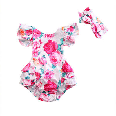 

Newborn Infant Kid Baby Girl Floral Romper Jumpsuit Bodysuit Headband Clothes