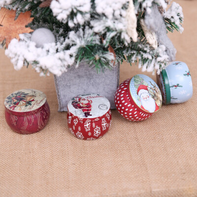 

Portable Round Tin Case Christmas Theme Decorative Candy Gift Storage Box Container Random Color