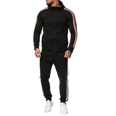 

Toponeto Mens Autumn Gradient Zipper Print Sweatshirt Top Pants Sets Sport Suit Tracksuit