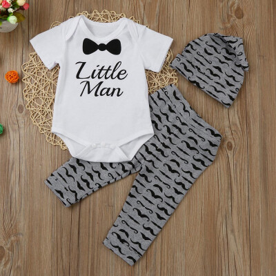 

Newborn Kids Baby Boys Print Outfits Clothes Romper TopsLong PantsHat Set