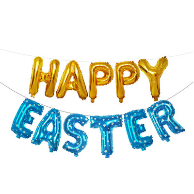 

Toponeto 16 inch Large Happy Easter Foil Balloon Set Banner Bunting Party Decoration