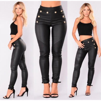 

New Womens PU Leather Pants Stretchy Push Up Pencil Skinny Tight Leggings